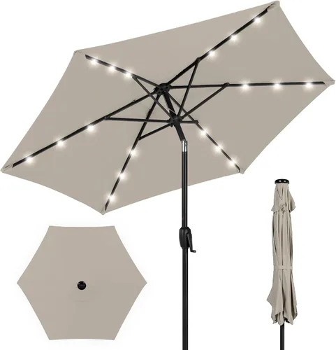 Vista 9 de Best Choice Products Sombrilla de Patio Solar de Poliéster con Luz LED de 10 pies con Ajuste de Inclinación y Tela Resistente a los Rayos UV - Gris