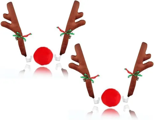 Vista 9 de ZONETECH Juego de cuernos de reno y nariz de automóvil de Navidad, accesorio de Rudolph con cascabel, decoración de disfraz automotriz para Juego