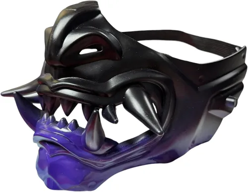 Vista 7 de Máscara japonesa de monstruo Hannya Demon Oni Samurai de media cara (Negro), talla única para la mayoría..