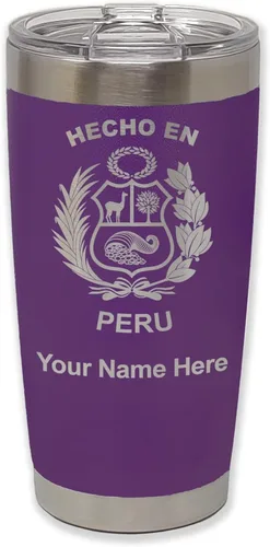 Vista 39 de LaserGram Vaso aislado al vacío de 20 onzas, hecho en Perú, grabado personalizado incluido (negro)