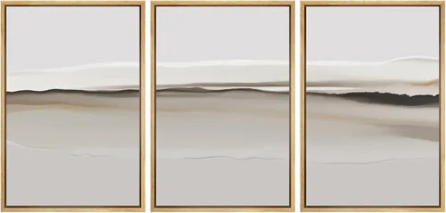 Vista 285 de SIGNFORD - Set de obras de arte en lienzo enmarcado para pared, ilustraciones abstractas de neblina del desierto en tonos neutros beige y marrón