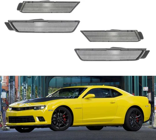Vista 6 de Para 2010 2011 2012 2013 2014 2015 Chevrolet Camaro parachoques trasero y delantero lateral marcador carcasas 4 unids Carcasa ámbar+Carcasa roja
