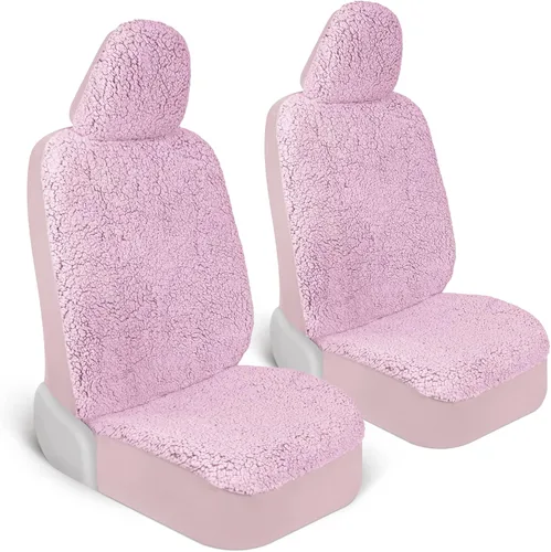 Vista 10 de Carbella Fundas de asiento de automóvil de piel de oveja, paquete de 2 unidades, solo asientos delanteros, bonitas fundas de asiento para negro