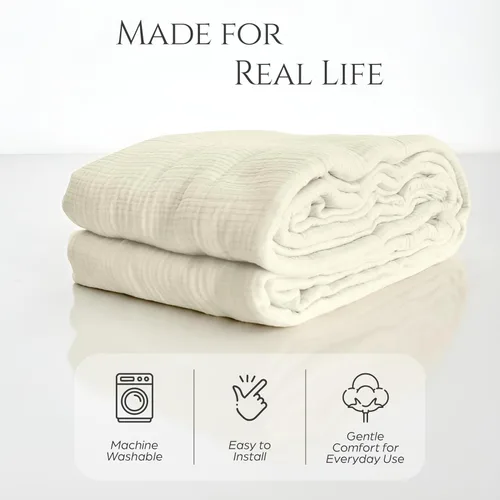 Vista 8 de Funda de sofá color crema 100% algodón orgánico, fundas lavables para sofá de dos plazas, futón, sofá seccional en forma de L, en forma de U, funda