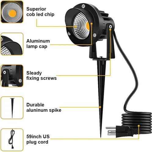 Vista 3 de Romwish Focos LED de paisaje de 120 V, focos exteriores de 10 W para patio, luz blanca cálida de 3000 K, luz de punto de 120 V CA con pico