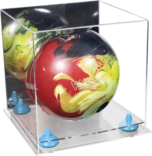 Vista 80 de Better Display Cases Acrylic Bowling Ball Display Case with Mirror Case, Yellow Risers and Clear Base (B33/A028)