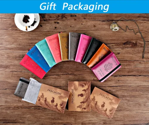 Vista 7 de Funda para pasaporte, cartera, artículos esenciales de viaje, con bloqueo RFID, funda de piel para tarjetas de viaje internacionales, accesorios