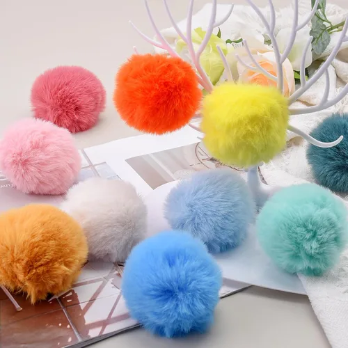 Vista 7 de BQTQ 36 pompones de piel sintética con lazo elástico, pompones de piel sintética de conejo para sombreros, zapatos, bufandas, guantes, bolsas