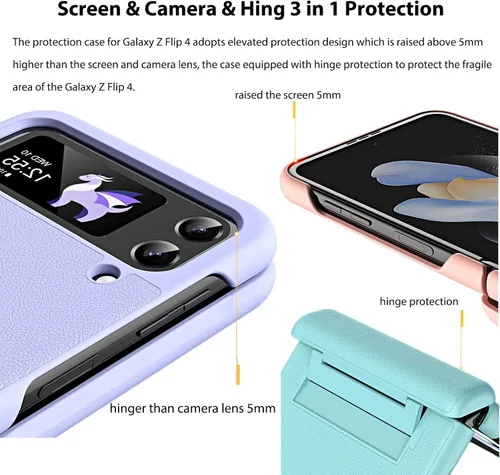 Vista 4 de Miimall Funda compatible con Galaxy Z Flip 4, delgada, resistente a las caídas, antiarañazos, bisagra, protección de grado militar, funda