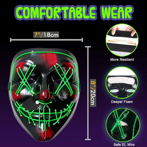 Vista 4 de Máscara de Purga LED de Halloween con luz para Halloween, para fiestas de festivales, disfraz de adultos, hombres, mujeres y niños, 3 modos de vida