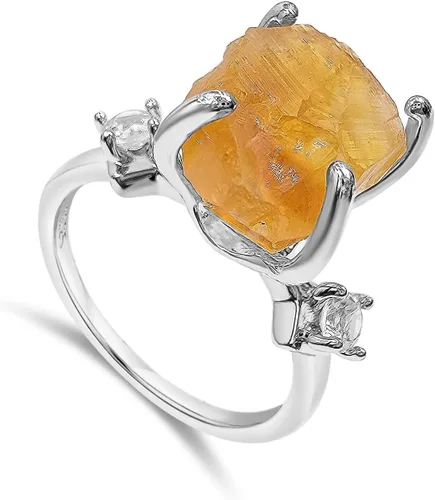 Vista 18 de Anillo de cristal crudo real con piedra natal, plata de ley, oro blanco, regalo de joyería para ella, regalo de Navidad, Día de la Madre