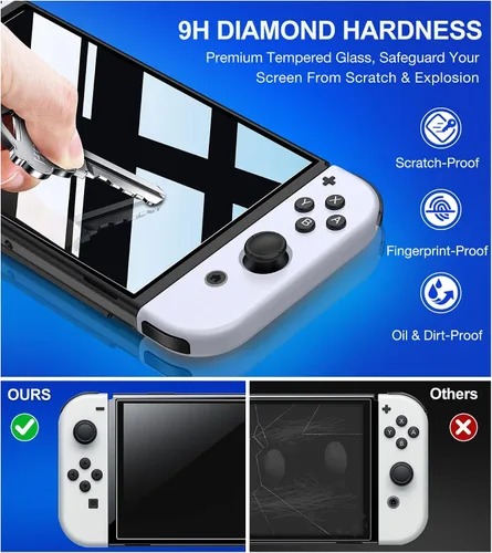 Vista 4 de ELISWEEN Protector de pantalla OLED de cristal templado con kit de alineación automática para Nintendo Switch 2021 protector de pantalla OLED