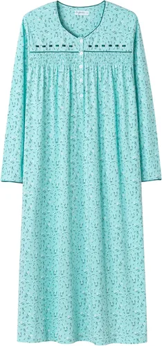 Vista 15 de Keyocean - Camisones para mujer, de algodón suave, cómodo, ligero, bordado, de manga larga, para dormir Azul