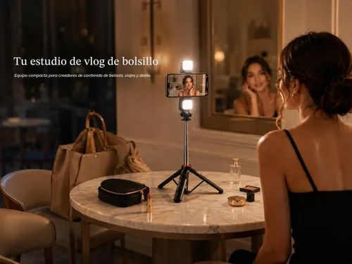 Vista 5 de Beauty Creator - Trípode con luz para iPhone, trípode de teléfono de 53 pulgadas Detachable LED light and Bluetooth remote for makeup tutorials
