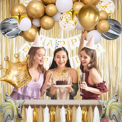 Vista 6 de Decoraciones de cumpleaños doradas, decoraciones de fiesta doradas, decoraciones de feliz cumpleaños para mujeres, niños, niñas, hombres, juego