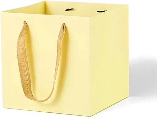 Vista 17 de Bolsa de regalo de papel naranja de 4 pulgadas Caja de papel Bolsas de papel kraft pequeñas con fondo cuadrado con asas para boda, baby shower