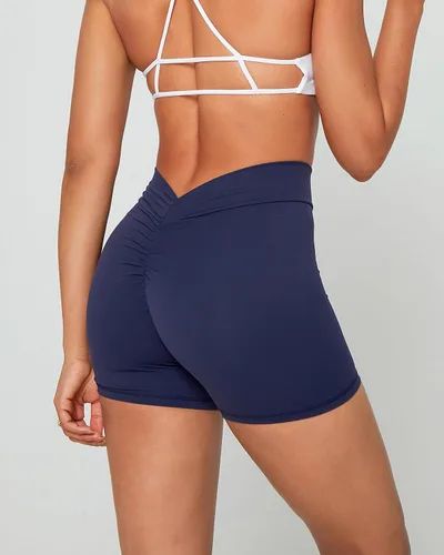 Vista 4 de Danysu Pantalones cortos de entrenamiento con corte en V, pantalones cortos de entrenamiento de cintura alta, pantalones deportivos para gimnasio
