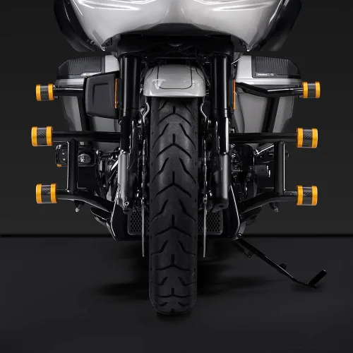 Vista 2 de Advanblack ProTek - Deslizadores de barra de choque Harley mecanizada de 1.25 pulgadas, rueda decorativa giratoria para protector de motor delantero