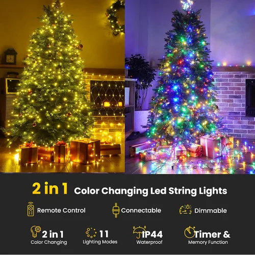 Vista 5 de LYHOPE Luces de Navidad, 98.4 pies, 300 luces LED de hadas de Navidad, luces blancas cálidas y multicolor, con control remoto, 11 modos, luces