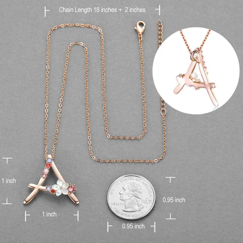 Vista 4 de Collar Gemmance de flor, con inicial, de amatista, rosa, rubí rojo, ópalo azul, perla sintética, con nombre, de joyería, hecha con cristales