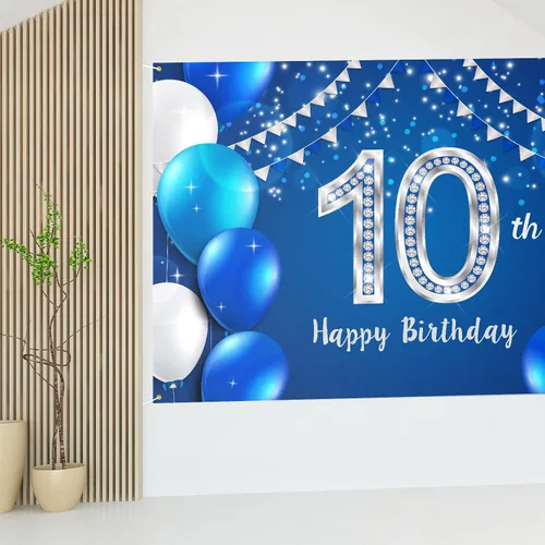 Vista 7 de HAMIGAR Fondo de pancarta de feliz cumpleaños número 10 de 6 x 4 pies, decoraciones de cumpleaños de 10 años, suministros de fiesta para niñas