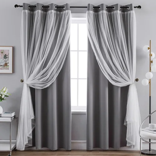 Vista 16 de Anytime Cortinas opacas y transparentes para ventana, par de paneles de cortinas lisas con ojales en la parte superior, 35 pulgadas de ancho x 63