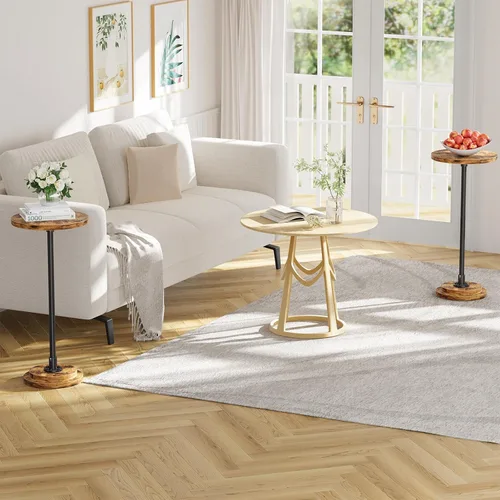 Vista 7 de Simple Trending Mesa auxiliar pequeña, mesa redonda para bebidas, mesa auxiliar de sofá para sala de estar, mesas de café para dormitorio, marrón