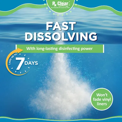 Vista 2 de Rx Clear Cloro granular para piscina de 2 libras Uso como bactericida, algicida y desinfectante en piscinas, jacuzzis y spas Estabilizado