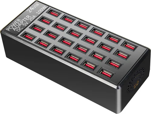 Vista 8 de Estación de carga USB de escritorio de 20 puertos - Cargador inteligente multifunción de 100 W para teléfonos inteligentes, tabletas y más