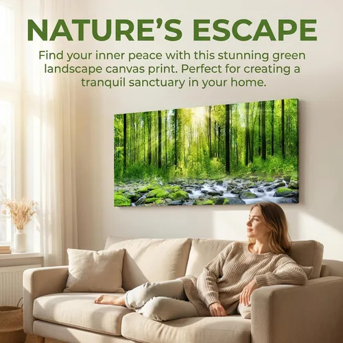 Vista 7 de Tucai Decor Lienzo decorativo para decoración de la mañana amanecer árboles verdes paisaje, sol sobre bosque, fotografía impresa en lienzo
