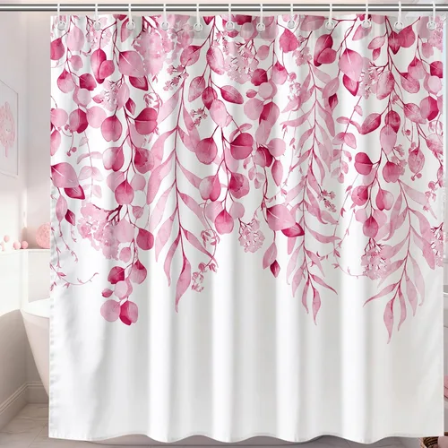 Vista 15 de KAIRA Cortina de ducha de eucalipto negro con diseño clásico y moderno, hojas de plantas de acuarela con diseño floral, decoración de baño, 72 x 72
