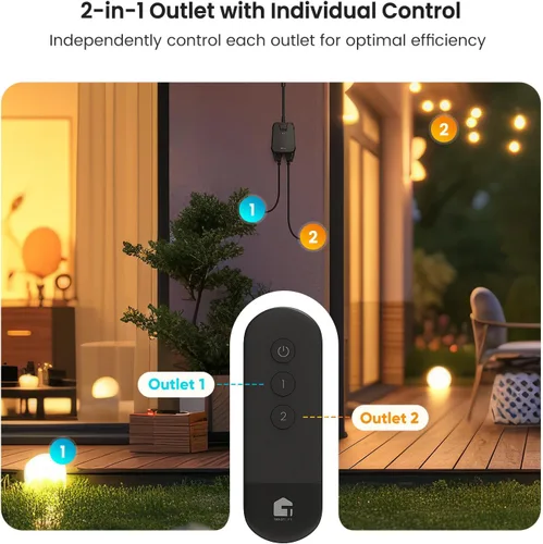 Vista 5 de TREATLIFE - Toma múltiple de control remoto inalámbrico para exteriores, enchufes de control individual 2 en 1, interruptor de salida eléctrica