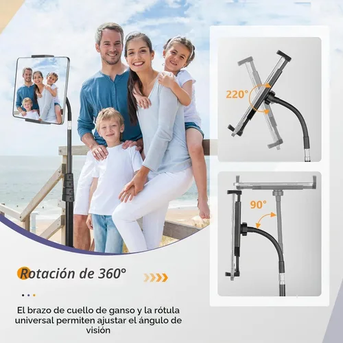 Vista 4 de Aureday Adjustable Tripod Stand, 67” Height, Tablet Holder for iPad mini/Air/Pro, Kindle, Switch, Smartphones, 4.7”-12.9” Devices Negro