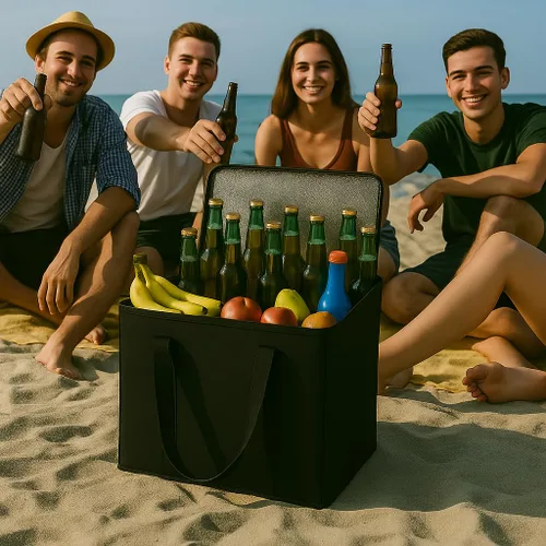 Vista 4 de musbus organizador aislado para maletero de coche bolsa refrigeradora paquete de 4 bolsas de compras aisladas para alimentos, negro, reutilizable