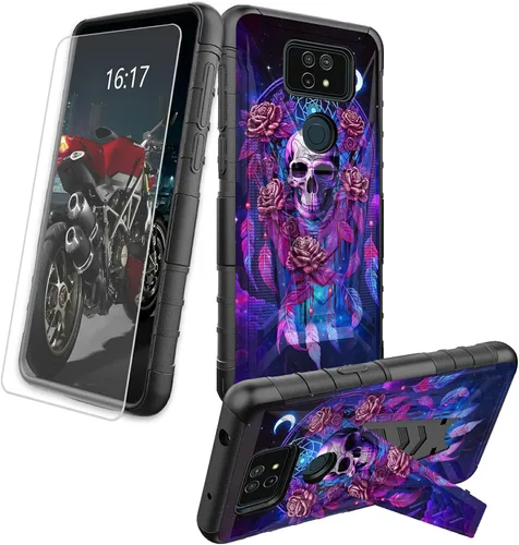 Vista 27 de Funda para AT&T Maestro Max 2021/Cricket Ovation 2 con protector de pantalla de vidrio templado, funda resistente con función atril integrada