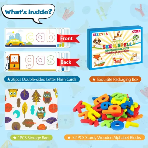 Vista 3 de Juguetes educativos de aprendizaje para niños y niñas de 2, 3, 4, 5, 6 años, juego de letras a juego con tarjetas del alfabeto para niños, juguete