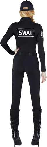 Vista 2 de Spirit Halloween Disfraz SWAT para adultos, disfraz de oficial de policía, disfraz de una sola pieza, accesorio no incluido
