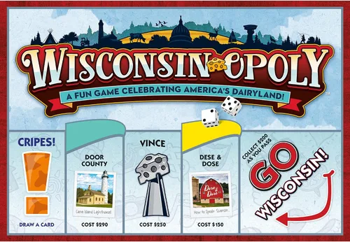 Vista 4 de Late for The Sky Wisconsin-Opoly Juego de mesa - Juego de fiesta de estrategia familiar para 2-6 jugadores, mayores de 8 años - Compra propiedades