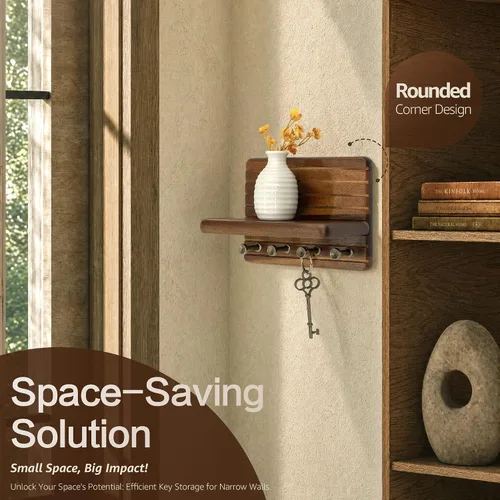 Vista 5 de Rebee Vision Soporte de pared de madera de acacia para decoración del hogar, mini llavero de 7 pulgadas para pared con 4 ganchos resistentes
