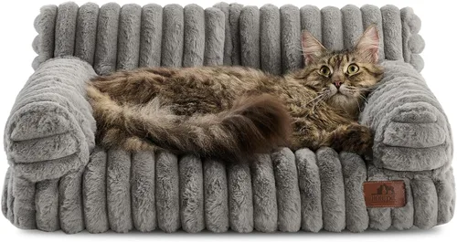 Vista 34 de Hollypet Cama de Felpa Esponjosa para Perros y Gatos, Sofá Cama Suave y Calmante para Gatos y Perros Pequeños y Medianos, Beige