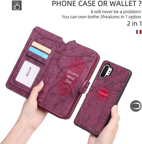 Vista 3 de Asuwish Funda de teléfono para Samsung Galaxy Note 10 Plus Note10+ 5G con cremallera, funda desmontable con protector de pantalla y ranura