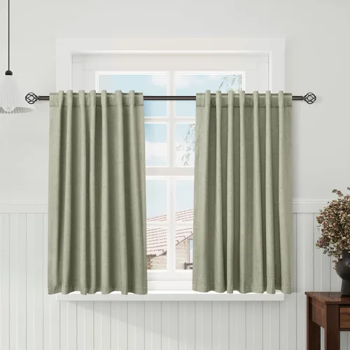 Vista 99 de Nanspring Cortinas de lino 100% opacas para dormitorio, 96 pulgadas de largo, con pestaña trasera, bolsillo para barra, aislamiento térmico, cortina
