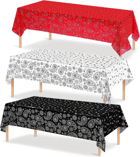 Vista 19 de Tatuo Mantel de fiesta del oeste con estampado de cachemira, mantel de bandana, mantel de plástico rectangular con flores para fiesta temática