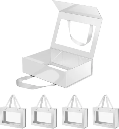Vista 51 de Caja de regalo negra con ventana, caja de regalo magnética transparente para regalo, caja de propuesta de padrino de boda (10.5 x 7.5 x 3 pulgadas)