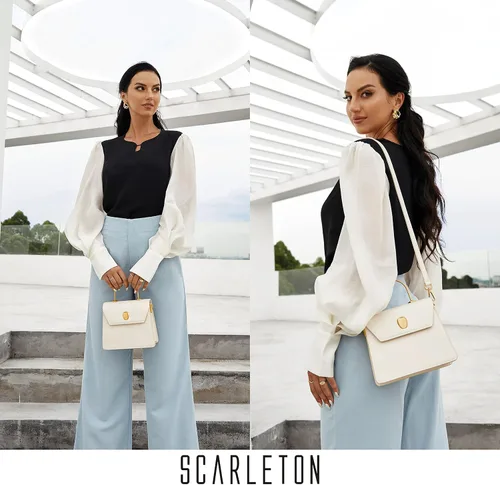 Vista 2 de Scarleton Bolso de mano dorado con asa superior para mujer, bolso de hombro cruzado, piel sintética, sólido, adulto