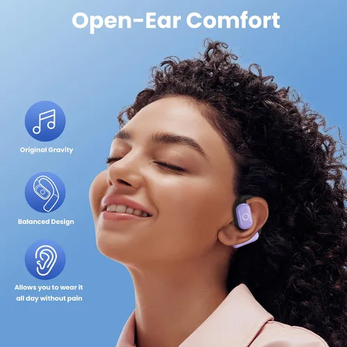 Vista 4 de Auriculares de oreja abierta, auriculares inalámbricos de 80 horas de reproducción, Bluetooth con ganchos para los oídos, Bluetooth 5.4, control