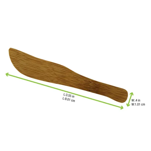Vista 2 de PacknWood 209B MINI - Mini cuchillo/esparcidor de bambú natural - Cuchillos de bambú compostables desechables - Esparcidores de cocina de madera
