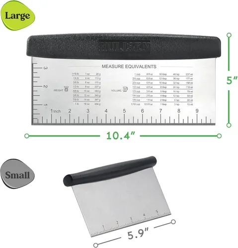 Vista 2 de HULISEN Raspador de banco grande para hornear, rascador de masa de 10 pulgadas con escala de medición, raspador de pasteles de acero inoxidable