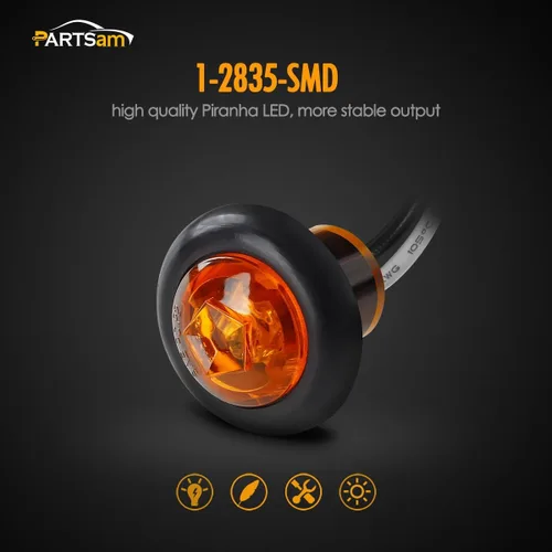 Vista 5 de Partsam 20 luces LED ámbar de 3/4 pulgadas con enchufe, mini indicadores redondos sellados de 3/4 pulgadas, luces de parrilla para camión, remolque