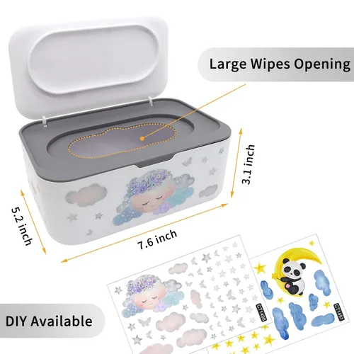 Vista 2 de Dispensador de toallitas para bebé, soporte para toallitas con tapa, contenedor de toallitas recargables con diseño de sellado, caja de toallitas